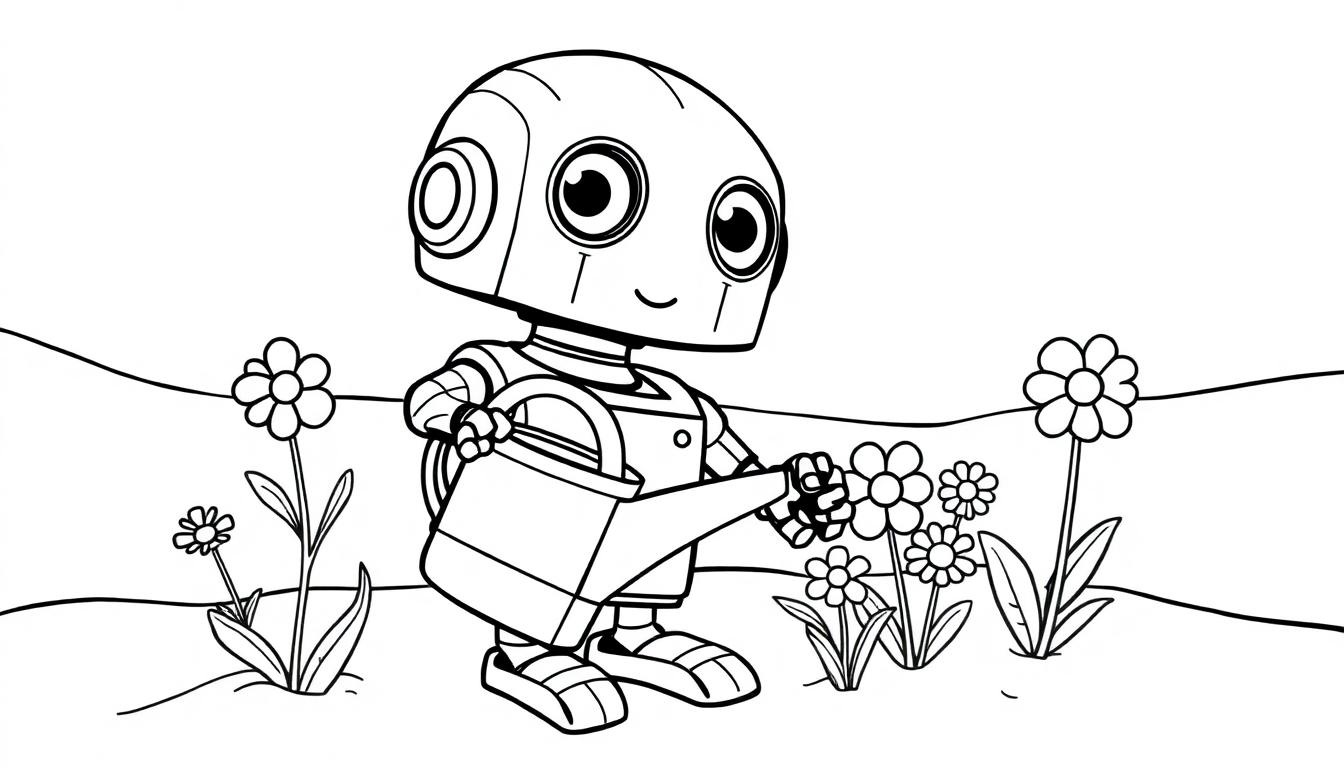 Ein freundlicher, kleiner Roboter gießt Blumen auf Tatooine.
