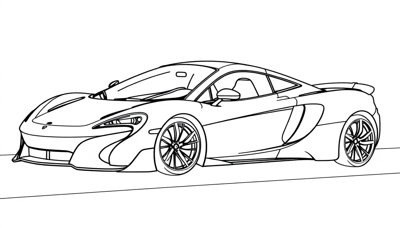Eine skizzenhafte Farbtafel eines McLaren-Sportwagens zum Ausmalen.