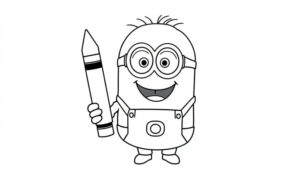 Farbtafel eines Schwarz-Weiß-Minions, der einen Buntstift hält.