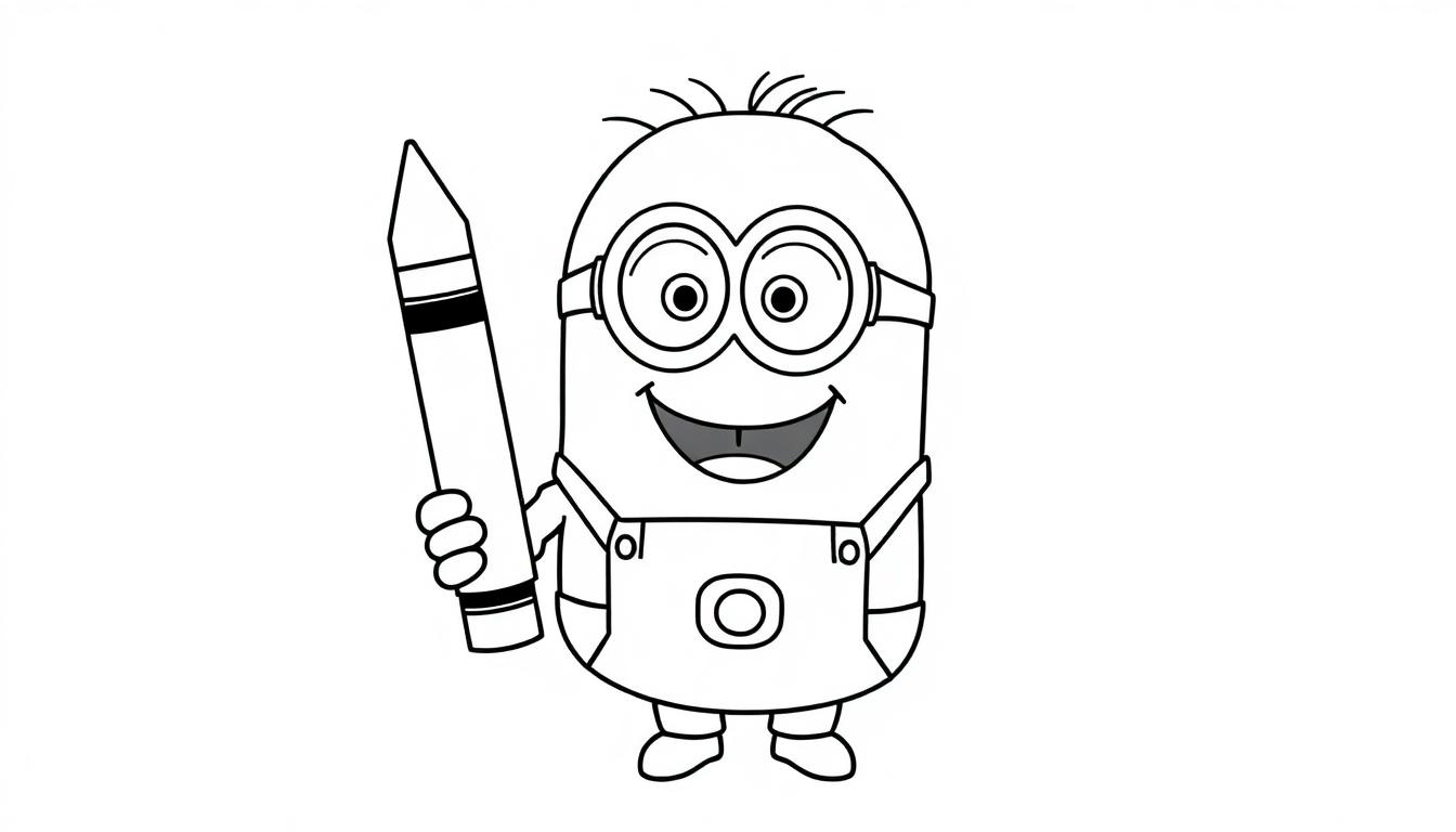 Farbtafel eines Schwarz-Weiß-Minions, der einen Buntstift hält.