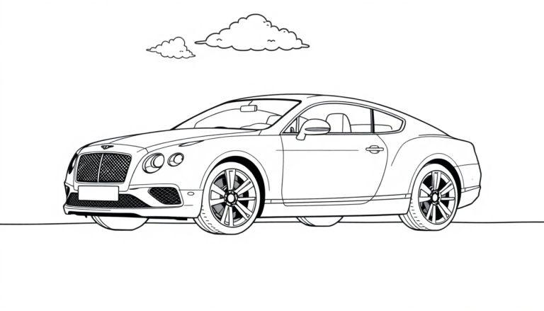 Schwarz-weiße Farbtafel eines Bentley Continental GT Coupé mit Wolken am Himmel.
