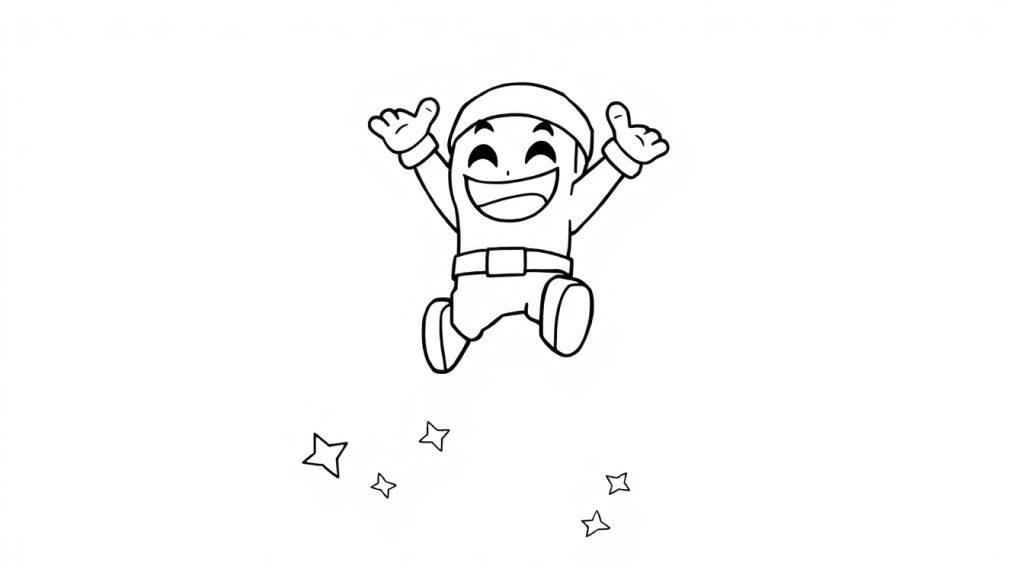 Farbtafel eines niedlichen Brawl Stars Charakters, der fröhlich in der Luft springt, mit Sternen um sich herum.