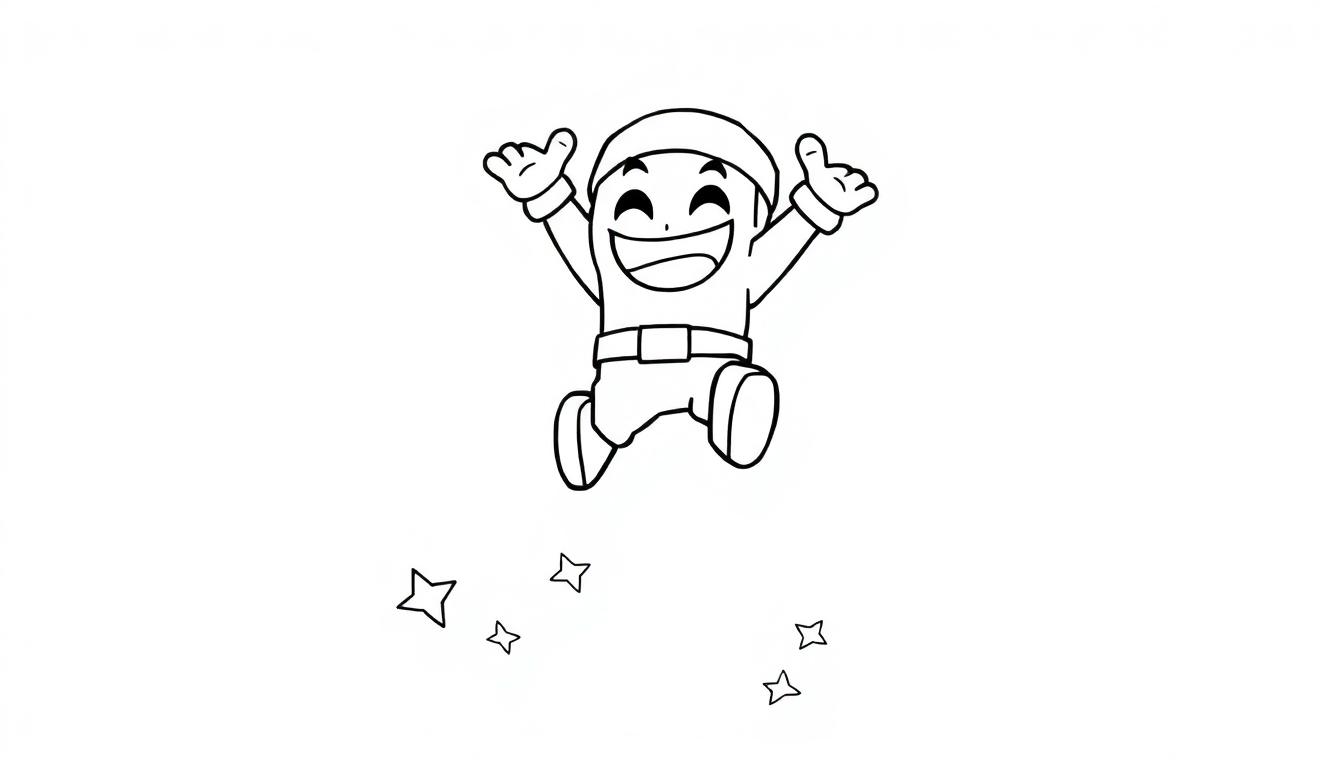 Farbtafel eines niedlichen Brawl Stars Charakters, der fröhlich in der Luft springt, mit Sternen um sich herum.
