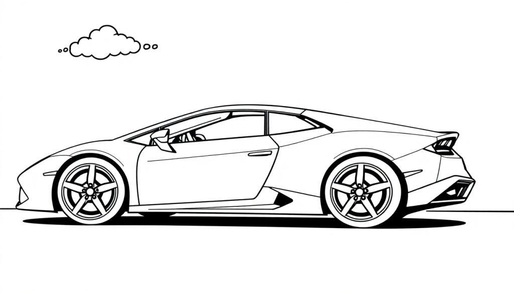 Farbtafel-Zeichnung eines Lamborghini-Sportwagens.