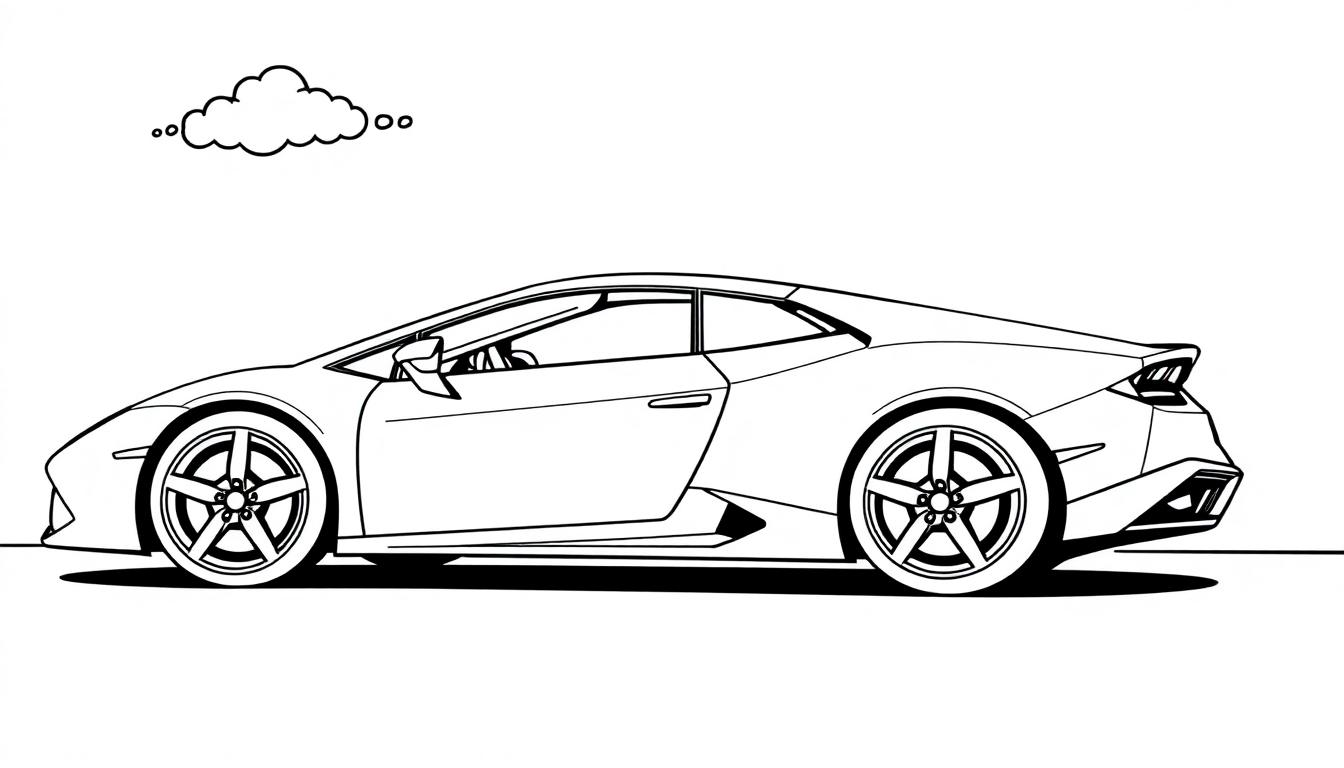 Farbtafel-Zeichnung eines Lamborghini-Sportwagens.