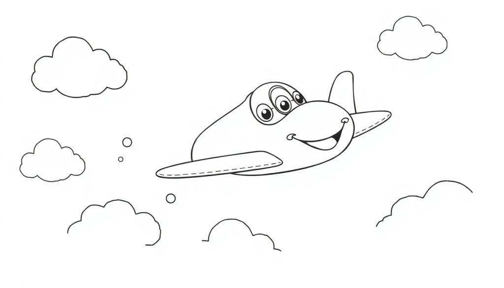 Eine fröhliche Flugzeug-Farbtafel fliegt durch den Himmel.