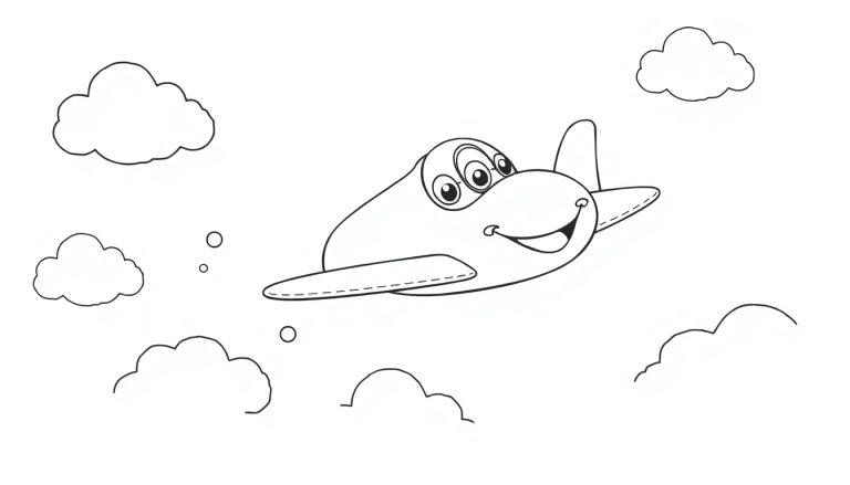 Eine fröhliche Flugzeug-Farbtafel fliegt durch den Himmel.