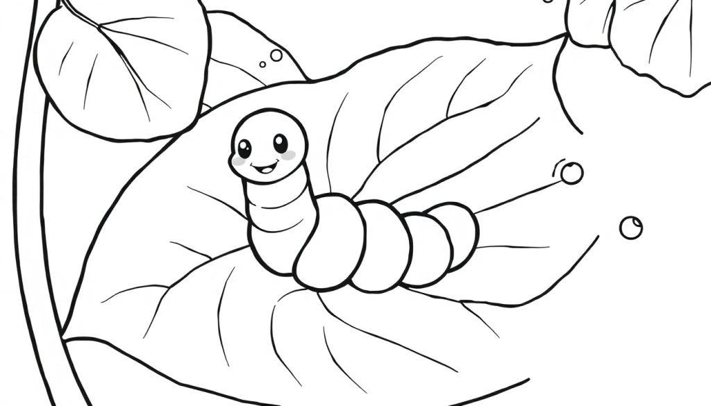 Ein niedlicher kleiner Regenwurm auf einem Blatt zum Ausmalen, eine Farbtafel.