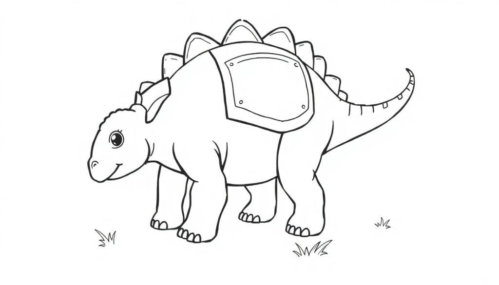 Eine freundliche Farbtafel eines Stegosaurus mit Platten auf dem Rücken.