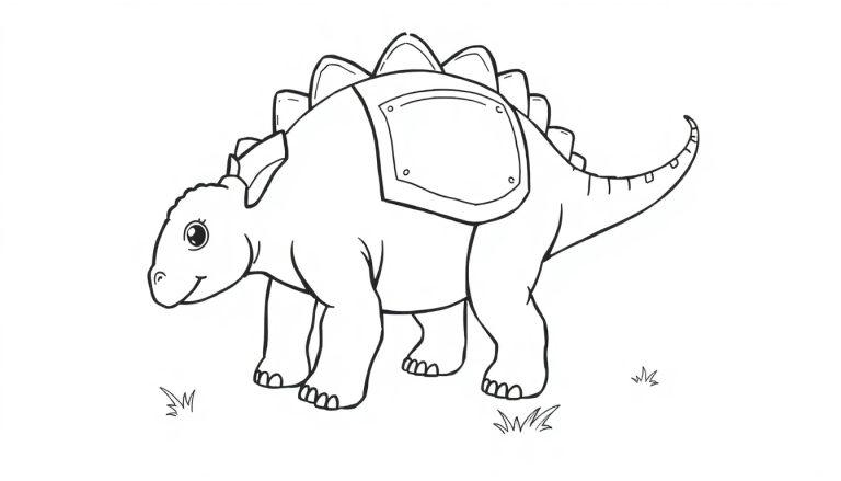 Eine freundliche Farbtafel eines Stegosaurus mit Platten auf dem Rücken.