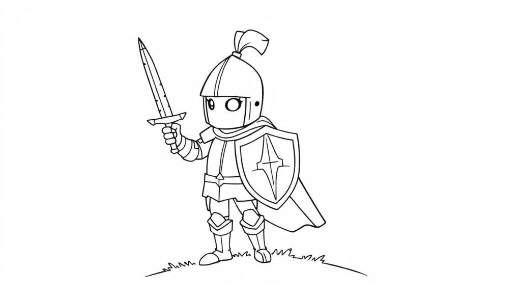 Ein süßer Cartoon-Ritter mit Sternenschild für eine Farbtafel.