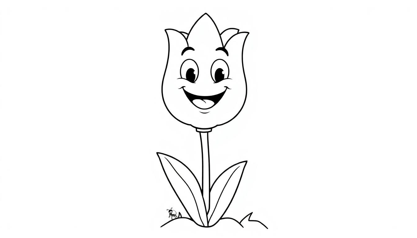 Eine fröhliche Cartoon-Tulpe bereit zum Ausmalen, eine Farbtafel für Kinder.