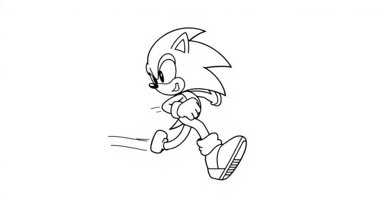 Eine Schwarz-Weiß-Farbtafel von Sonic the Hedgehog, der mit ausgestreckten Beinen rennt.