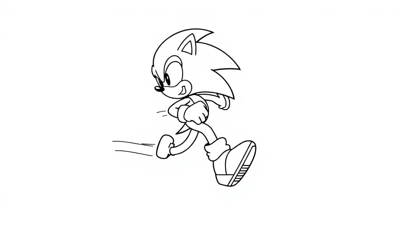Eine Schwarz-Weiß-Farbtafel von Sonic the Hedgehog, der mit ausgestreckten Beinen rennt.