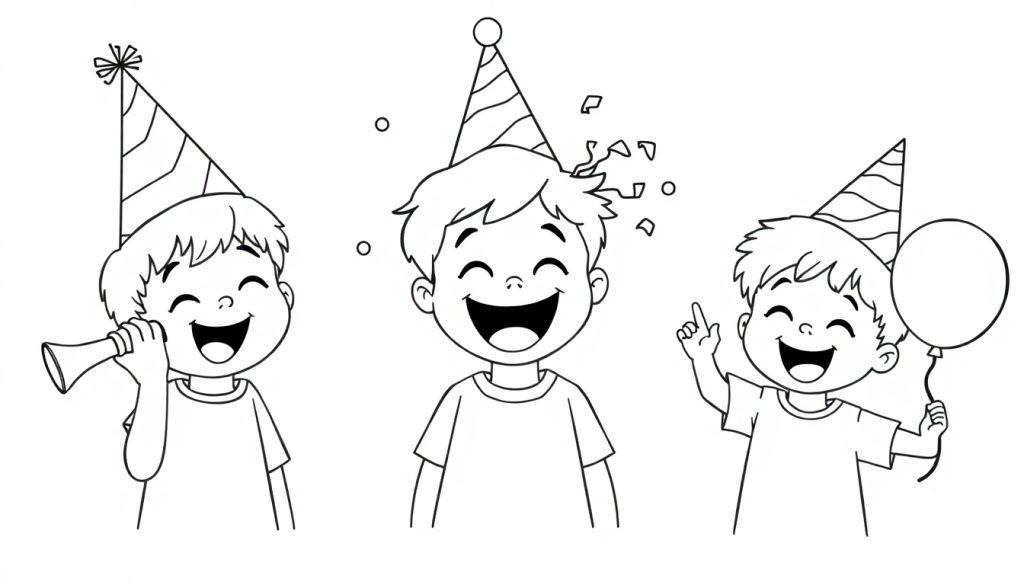 Kindergeburtstag, Farbtafel, Spaß, Partyhüte, Ausmalbild