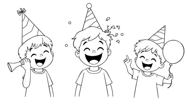 Kindergeburtstag, Farbtafel, Spaß, Partyhüte, Ausmalbild