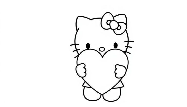 Farbtafel von Hello Kitty, die ein Herz hält.