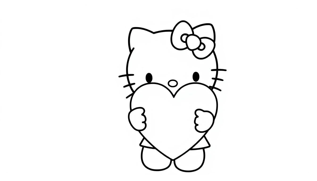 Farbtafel von Hello Kitty, die ein Herz hält.