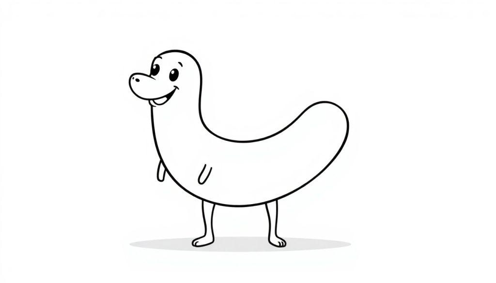 Eine schwarz-weiße Cartoon-Farbtafel eines lustigen Tieres.