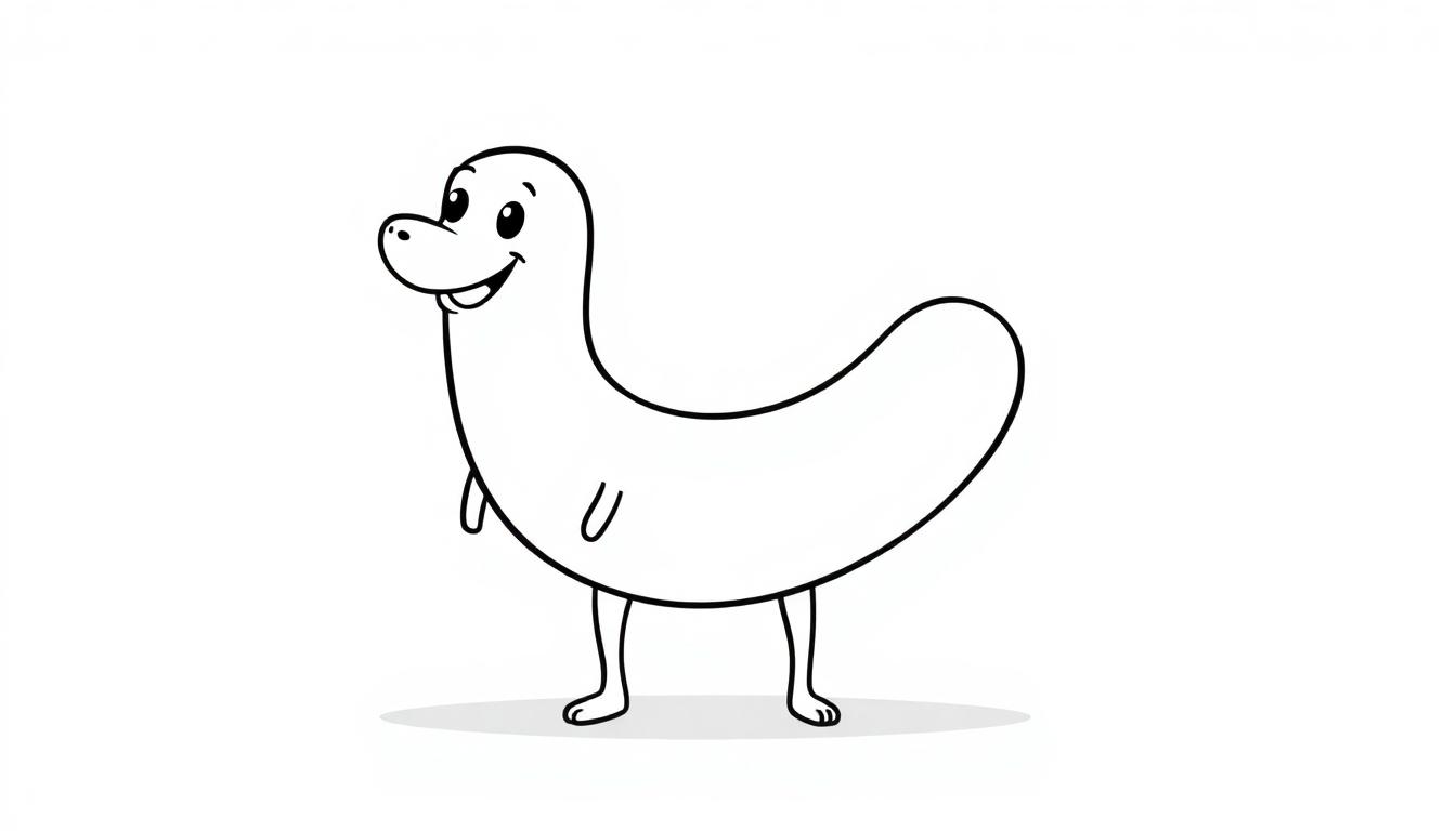 Eine schwarz-weiße Cartoon-Farbtafel eines lustigen Tieres.