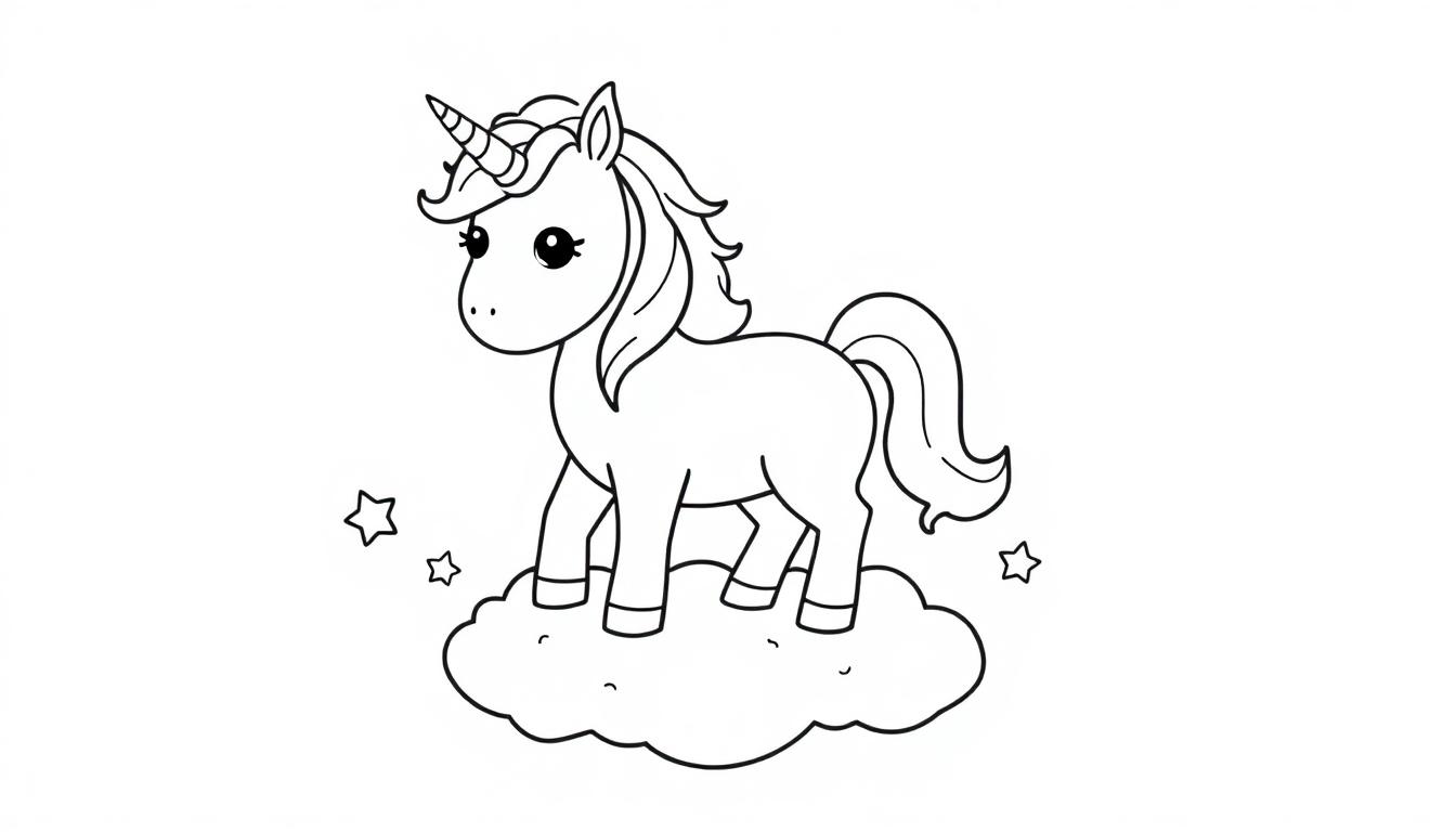Einhorn-Farbtafel auf einer Wolke mit Sternen