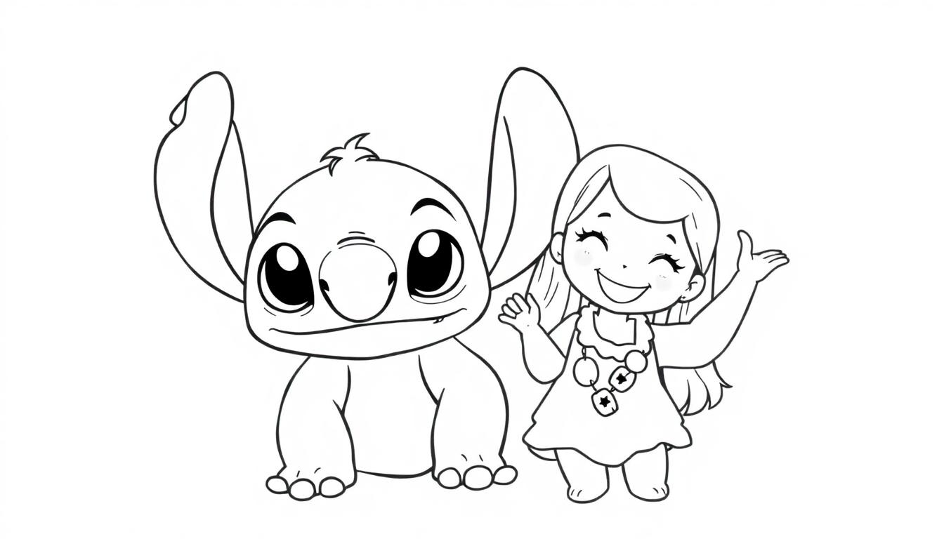 Stitch und Lilo umarmen sich fröhlich
