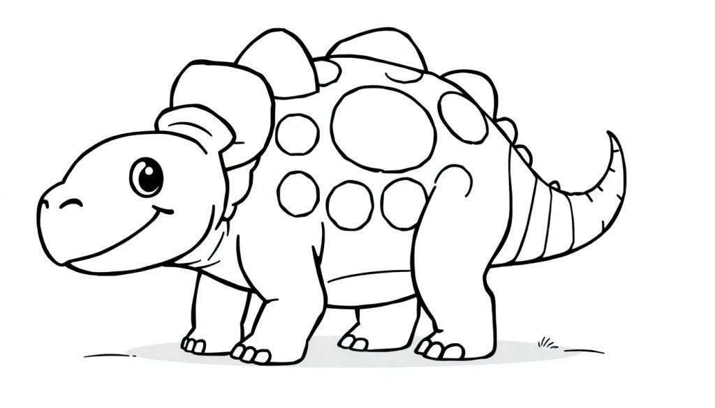 Eine freundliche Cartoon-Farbtafel eines Euoplocephalus mit Knochenplatten.