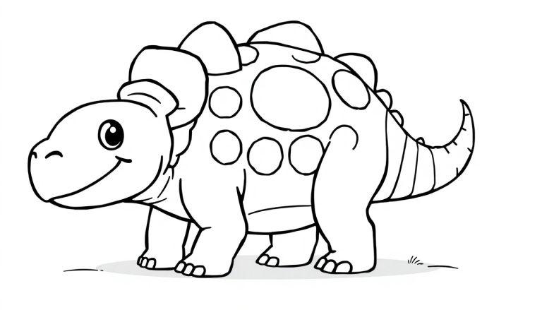Eine freundliche Cartoon-Farbtafel eines Euoplocephalus mit Knochenplatten.