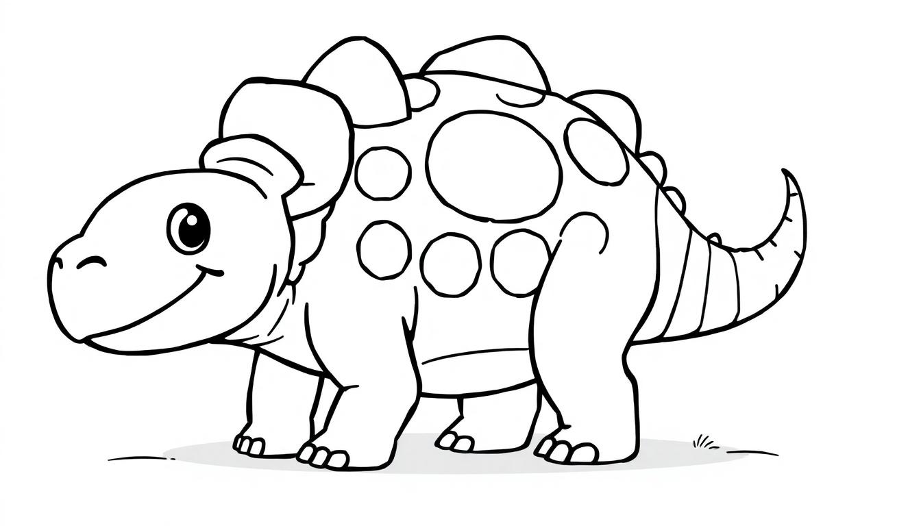 Eine freundliche Cartoon-Farbtafel eines Euoplocephalus mit Knochenplatten.