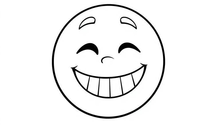 Eine schwarz-weiße Farbtafel eines fröhlichen Smiley-Gesichts zum Ausmalen.