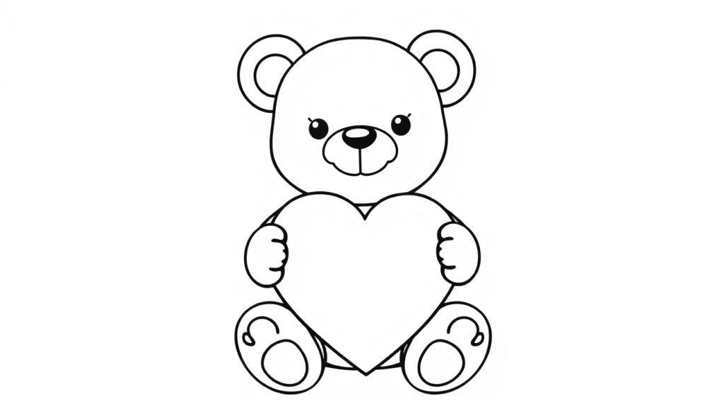 Kawaii Teddybär als Farbtafel mit einem Herz.