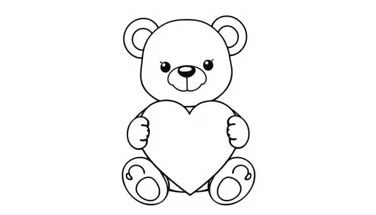 Kawaii Teddybär als Farbtafel mit einem Herz.