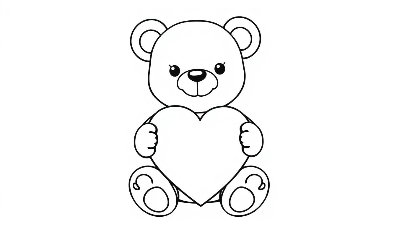Kawaii Teddybär als Farbtafel mit einem Herz.