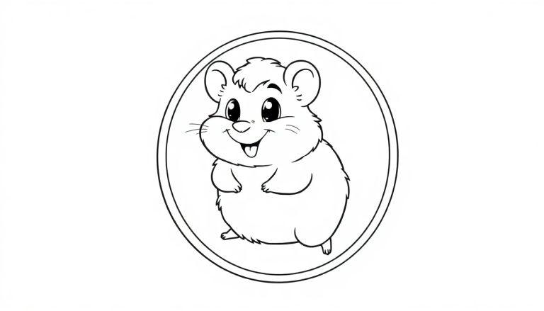 Eine Schwarz-Weiß-Farbtafel eines niedlichen Hamsters in einem Oval.