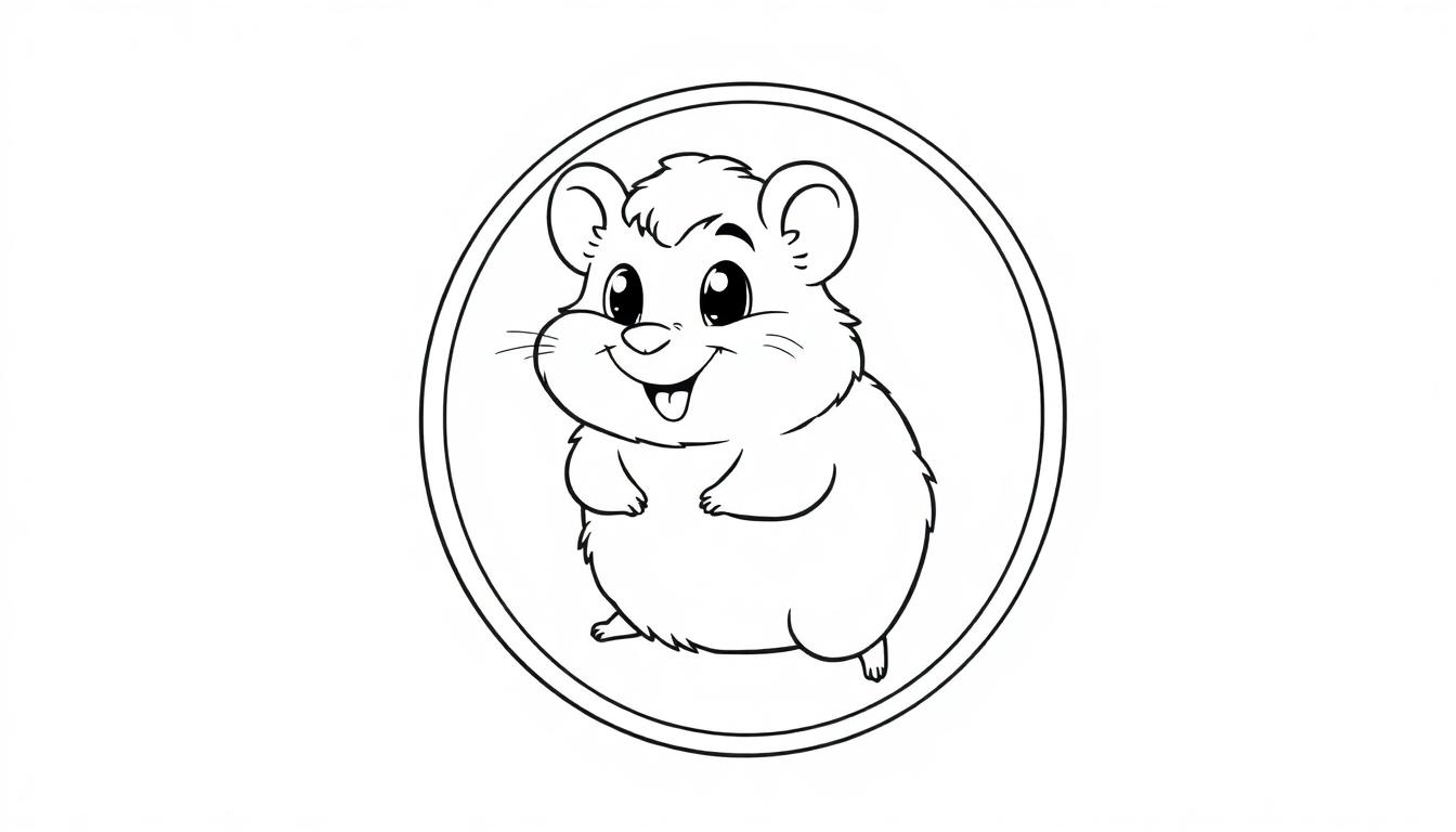 Eine Schwarz-Weiß-Farbtafel eines niedlichen Hamsters in einem Oval.