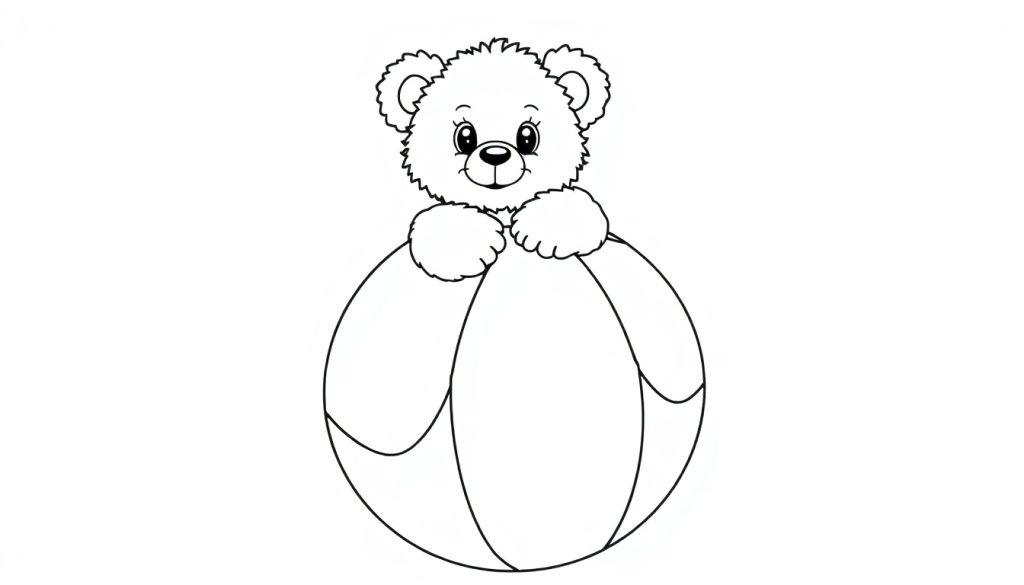 Schwarz-weiße Farbtafel: Teddybär mit Ball.