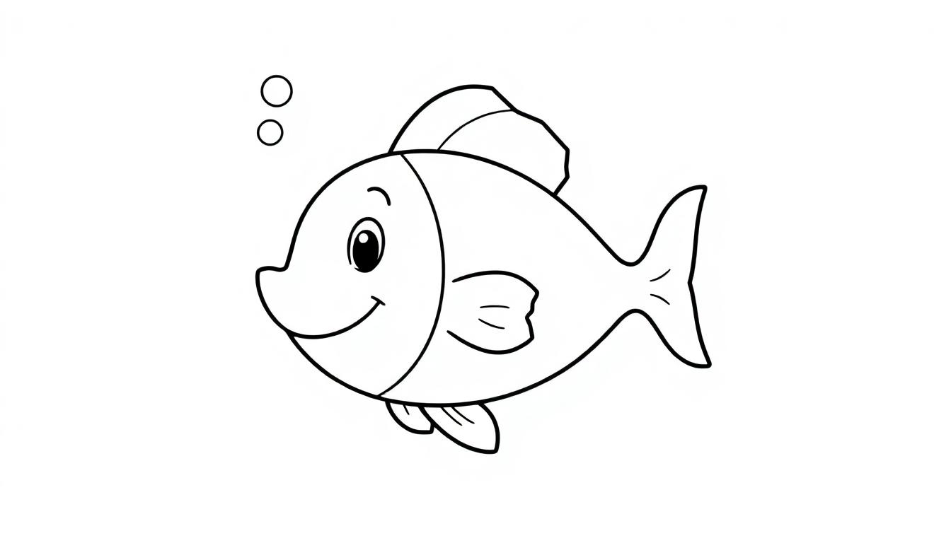 Eine Farbtafel eines freundlichen Cartoon-Fisches mit Blasen.
