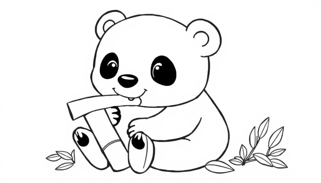 Schwarz-weißer Cartoon-Panda sitzt mit Bambus, eine Farbtafel zum Ausmalen.