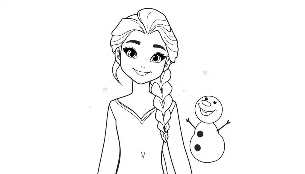 Eine Schwarz-Weiß-Farbtafel von Elsa und Olaf, bereit zum Ausmalen.