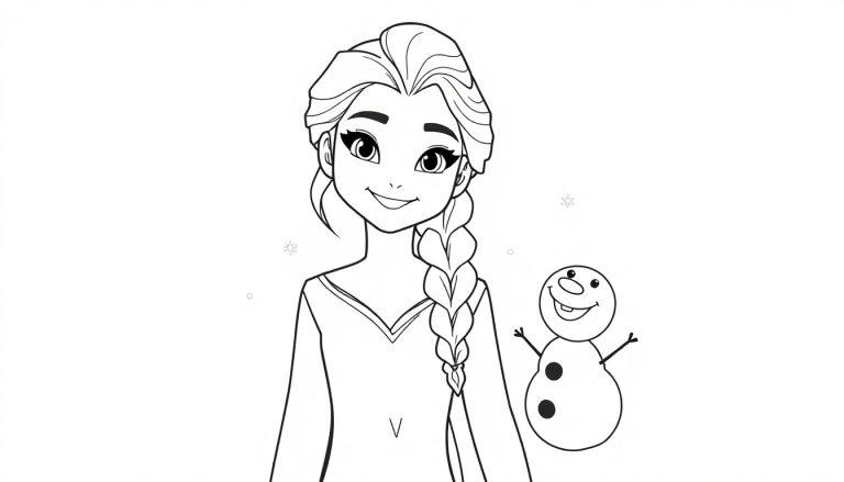 Eine Schwarz-Weiß-Farbtafel von Elsa und Olaf, bereit zum Ausmalen.