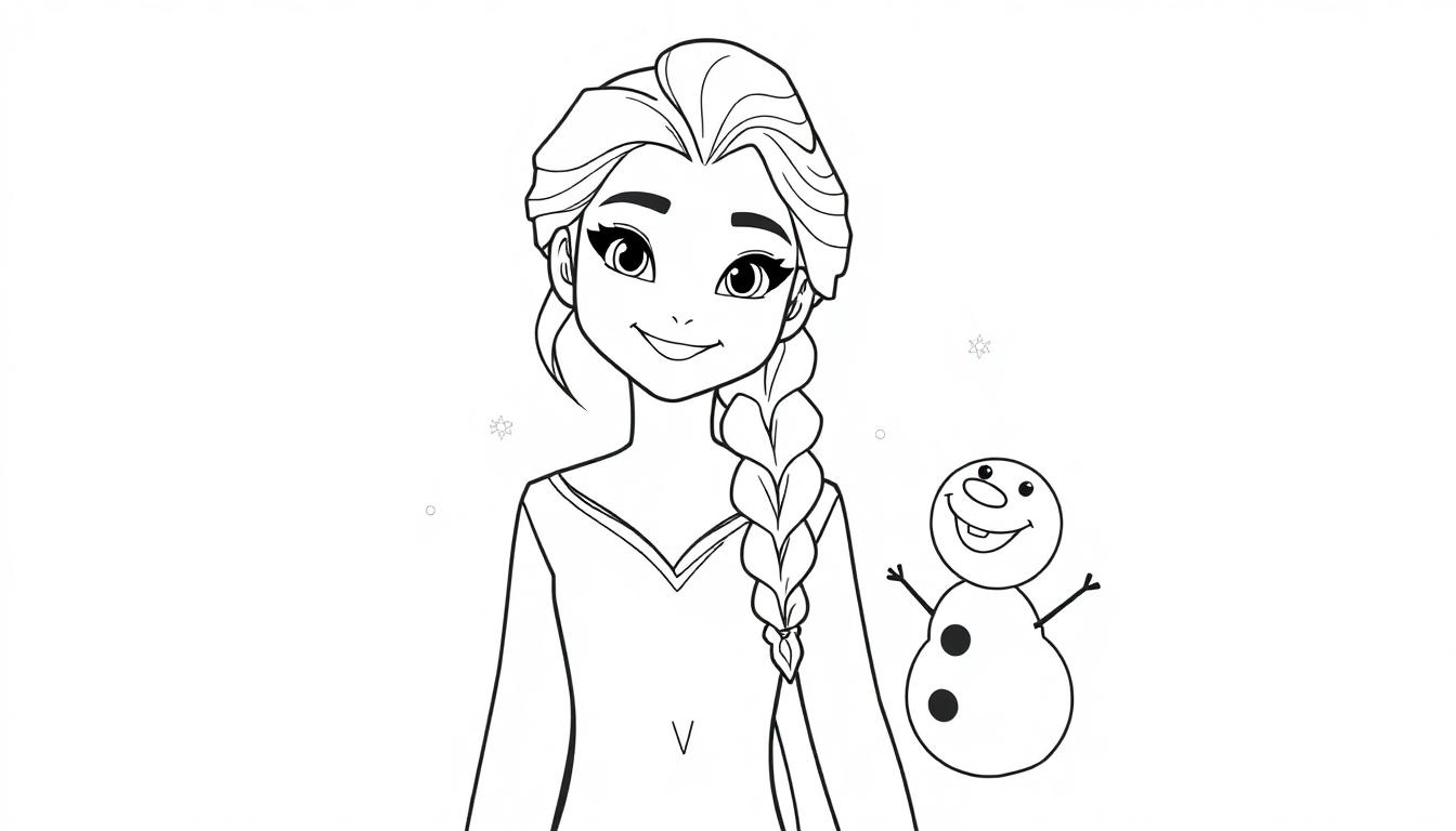 Eine Schwarz-Weiß-Farbtafel von Elsa und Olaf, bereit zum Ausmalen.