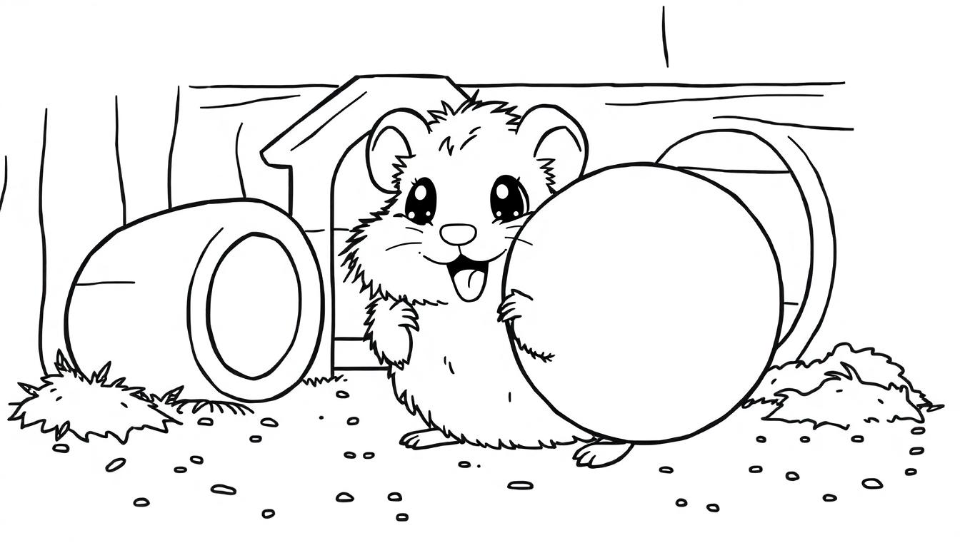 Ein Cartoon-Hamster spielt mit einer großen, leeren Blase.