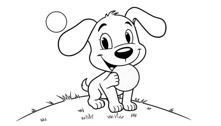 Fröhlicher Cartoon-Hund zum Ausmalen, Farbtafel.