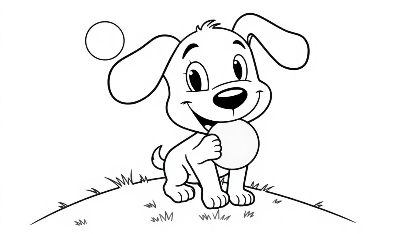 Fröhlicher Cartoon-Hund zum Ausmalen, Farbtafel.