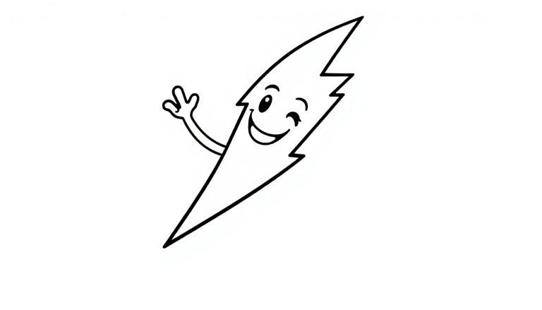 Ein fröhlicher Schwarz-Weiß-Cartoon-Blitz, der winkt, als Farbtafel.