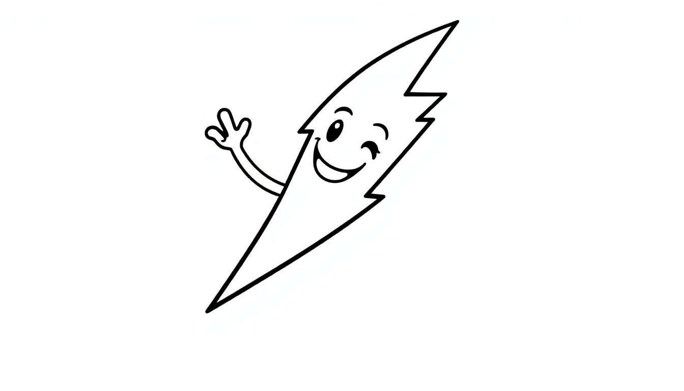 Ein fröhlicher Schwarz-Weiß-Cartoon-Blitz, der winkt, als Farbtafel.