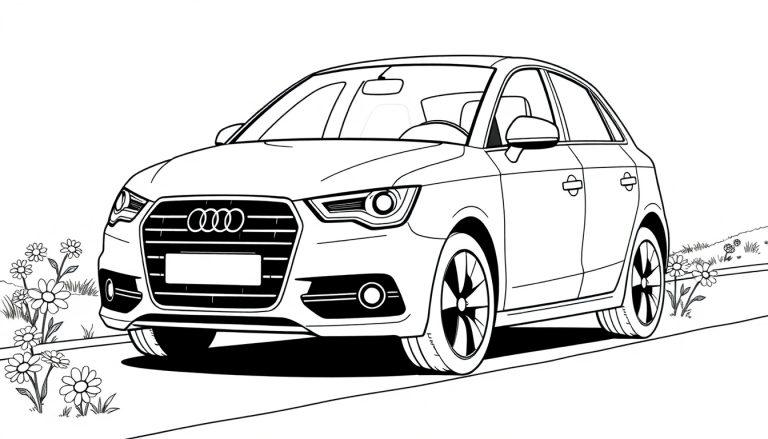 Eine Schwarz-Weiß-Farbtafel eines Audi A1 mit Blumen.