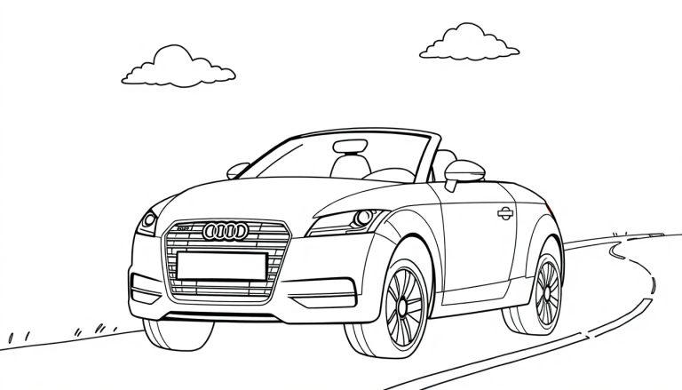 Schwarz-weiße Farbtafel eines süßen Audi TT Cabrios mit offenem Dach auf einer Straße.