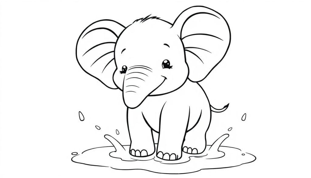 Niedlicher Elefant spielt im Regen - Farbtafel