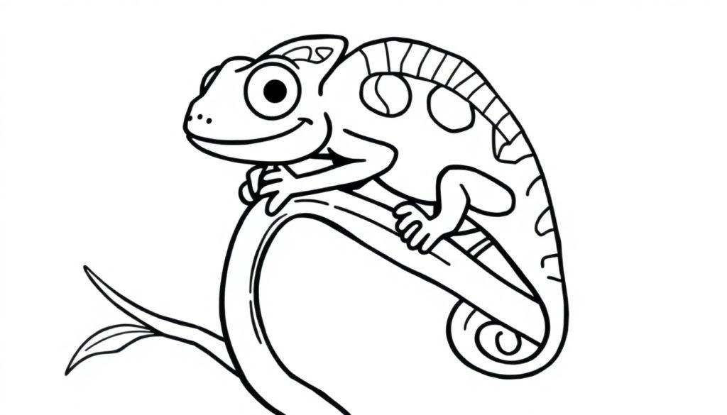 Ein Cartoon-Chamäleon sitzt auf einem Ast.